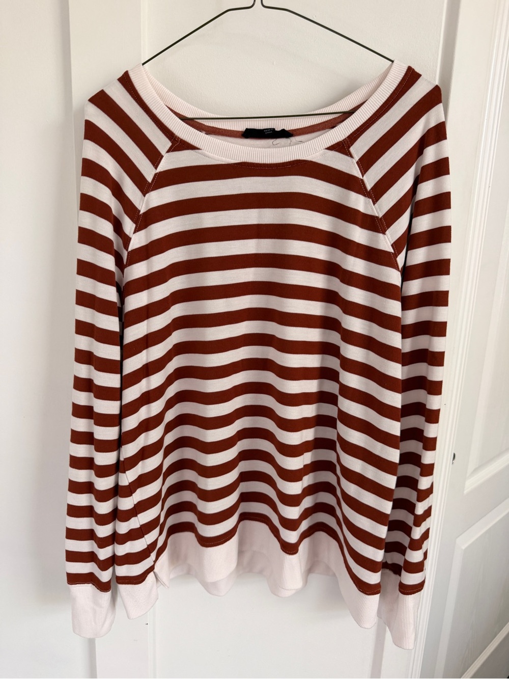 Jane and Delancey Rust and White Striped Crewneck Sweater